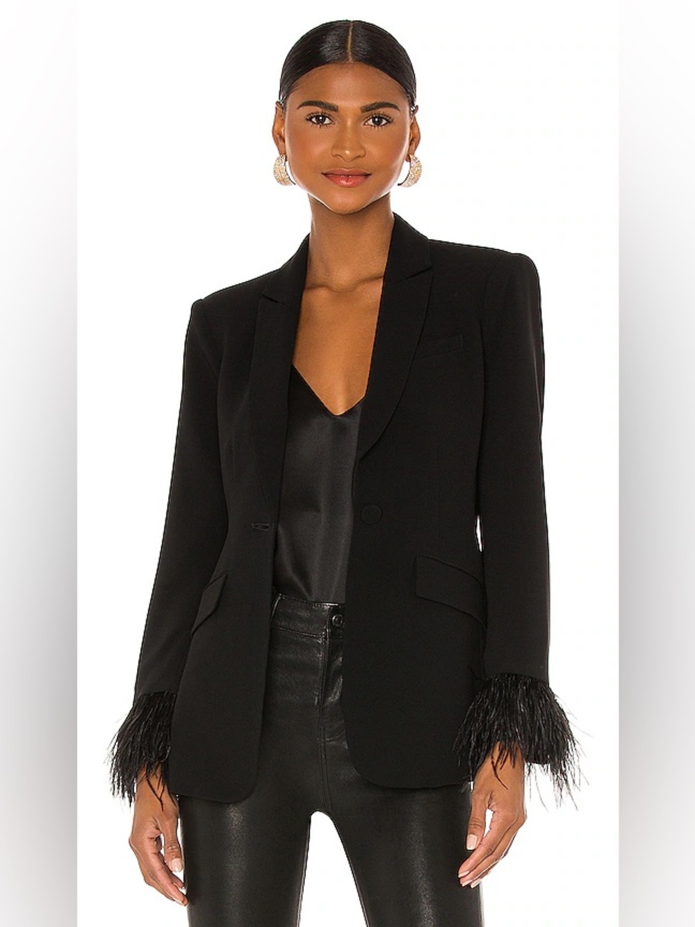 Cinq à Sept Ostrich Feather Cheyenne Glam Statement Black Blazer Jacket EUC Sz 6